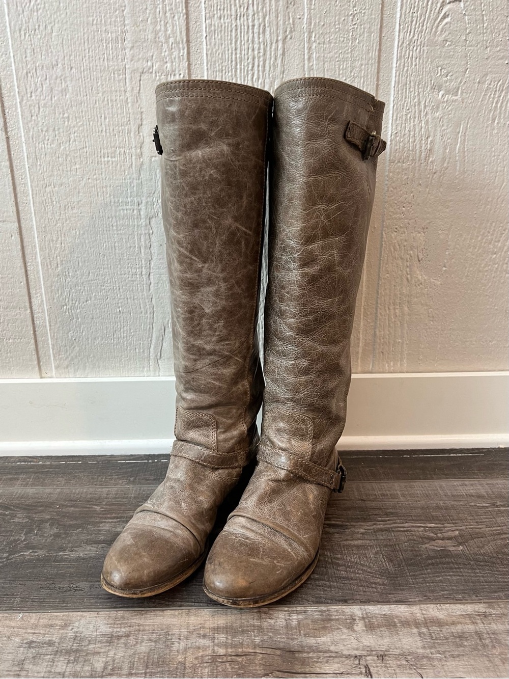 Steve Madden Tall Leather Riding Boots in Taupe